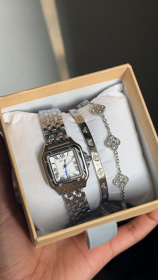 Bracelet Stack + Silver Watch